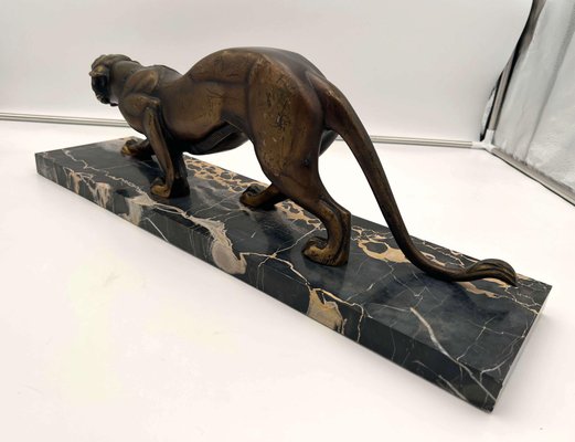 Art Deco Sculpture of a Panther in Bronze & Marble by Irénée Rochard, France, 1930s-NNB-1277070