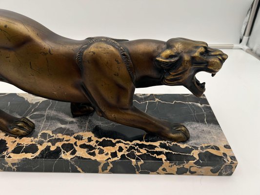 Art Deco Sculpture of a Panther in Bronze & Marble by Irénée Rochard, France, 1930s-NNB-1277070