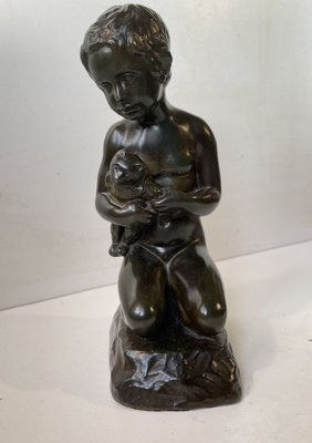 Art Deco Sculpture of Boy with Teddy Bear by Just Andersen & E. Borch, 1940s-LCR-1806426