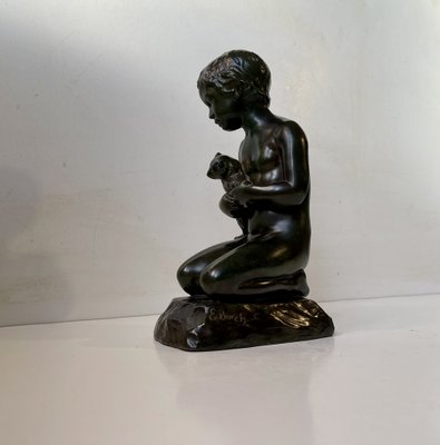 Art Deco Sculpture of Boy with Teddy Bear by Just Andersen & E. Borch, 1940s-LCR-1806426