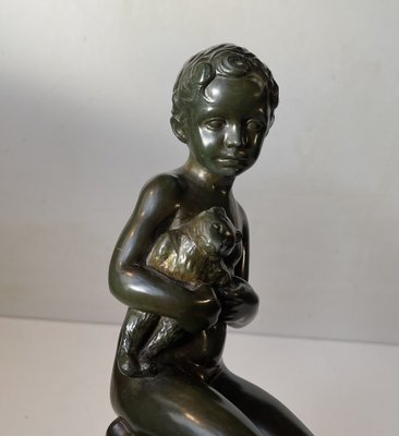 Art Deco Sculpture of Boy with Teddy Bear by Just Andersen & E. Borch, 1940s-LCR-1806426