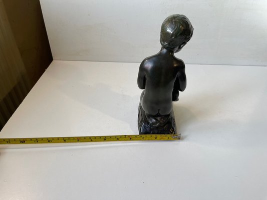 Art Deco Sculpture of Boy with Teddy Bear by Just Andersen & E. Borch, 1940s-LCR-1806426