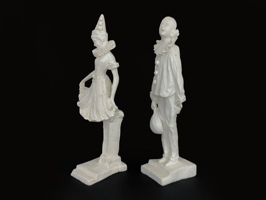 Art Deco Sculptures of Pierrot and Columbine in Salt Stone, 1960s-MZP-2019692