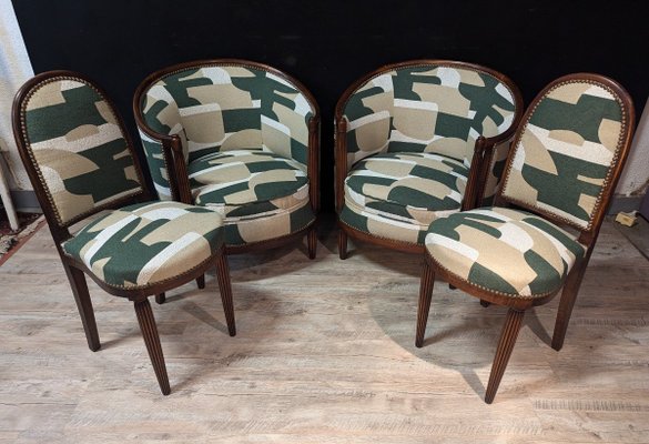 Art Deco Set of Two Barrel Armchairs and Two Chairs, 1920s, Set of 4-IBO-2040360