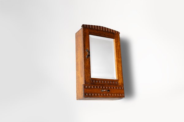 Art Deco Shaving Cabinet in Oak with Mirror, France, 1940s-YSY-2032324