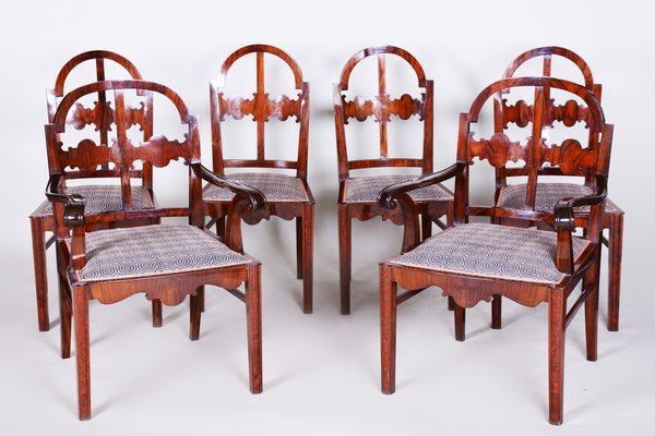 Art Deco Shellac Polished Armchairs and Chairs in Walnut, 1920s, Set of 6-WHY-1767856