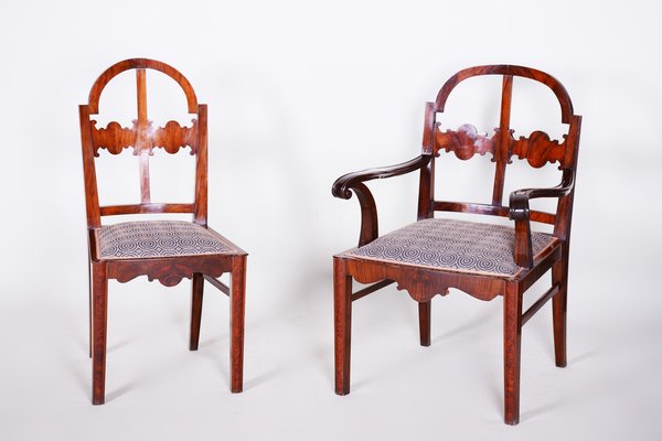 Art Deco Shellac Polished Armchairs and Chairs in Walnut, 1920s, Set of 6-WHY-1767856