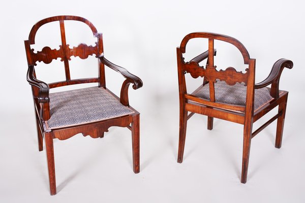 Art Deco Shellac Polished Armchairs and Chairs in Walnut, 1920s, Set of 6-WHY-1767856