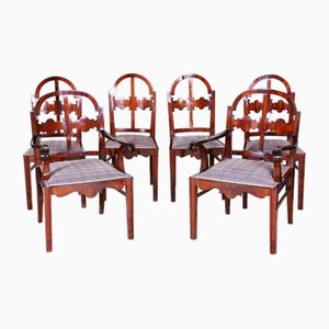 Art Deco Shellac Polished Armchairs and Chairs in Walnut, 1920s, Set of 6-WHY-1767856