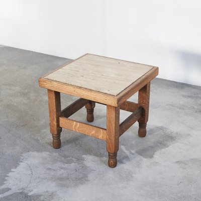 Art Deco Side Table in Oak and Travertine, 1930s-LPQ-1798580