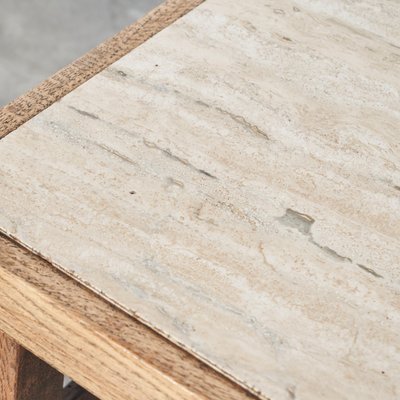 Art Deco Side Table in Oak and Travertine, 1930s-LPQ-1798580