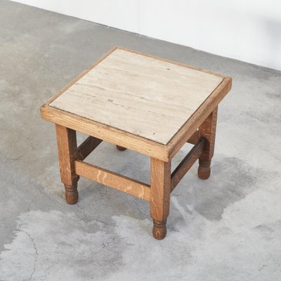 Art Deco Side Table in Oak and Travertine, 1930s-LPQ-1798580