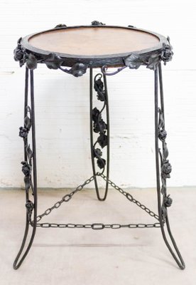 Art Deco Side Table or Plant Holder in Wrought Iron and Wood, France, 1930s-RIU-947733