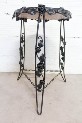 Art Deco Side Table or Plant Holder in Wrought Iron and Wood, France, 1930s-RIU-947733