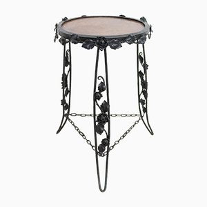 Art Deco Side Table or Plant Holder in Wrought Iron and Wood, France, 1930s-RIU-947733