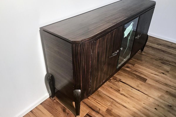 Art Deco Sideboard in Macassar with Painted Mirror, France, 1920s-VMP-1061500