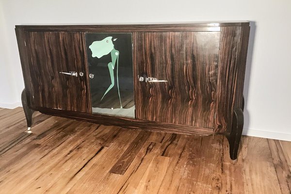 Art Deco Sideboard in Macassar with Painted Mirror, France, 1920s-VMP-1061500