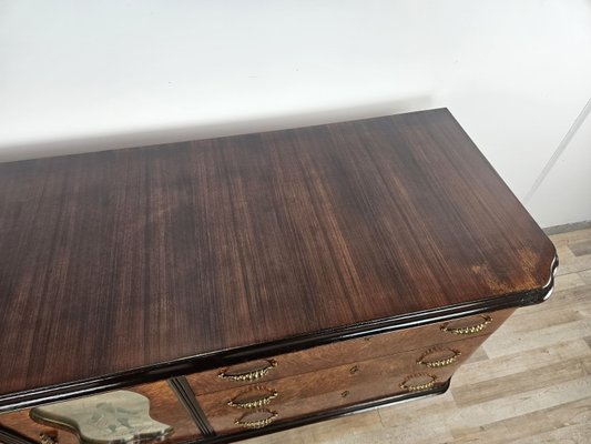 Art Deco Sideboard in Mahogany Root with Drawers and Worked Glass Door, 1950-ZUW-2035912