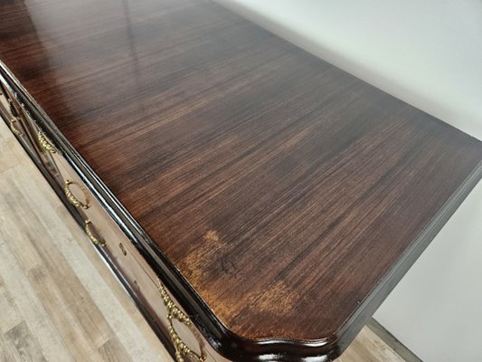 Art Deco Sideboard in Mahogany Root with Drawers and Worked Glass Door, 1950-ZUW-2035912