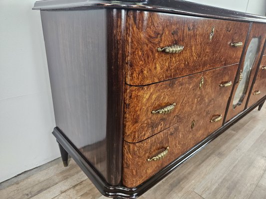 Art Deco Sideboard in Mahogany Root with Drawers and Worked Glass Door, 1950-ZUW-2035912