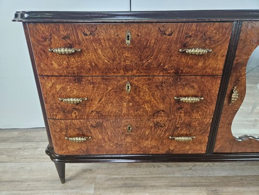 Art Deco Sideboard in Mahogany Root with Drawers and Worked Glass Door, 1950-ZUW-2035912