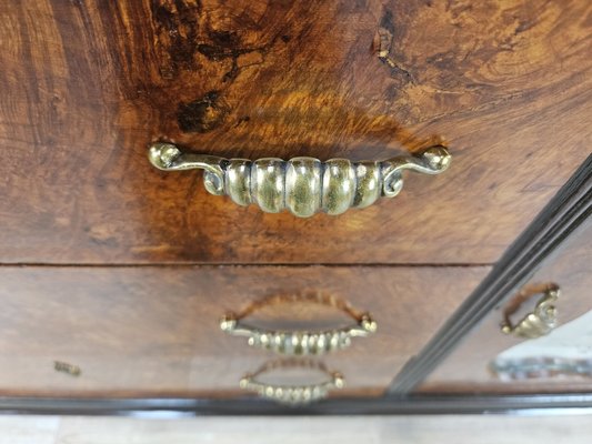 Art Deco Sideboard in Mahogany Root with Drawers and Worked Glass Door, 1950-ZUW-2035912