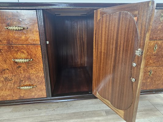 Art Deco Sideboard in Mahogany Root with Drawers and Worked Glass Door, 1950-ZUW-2035912