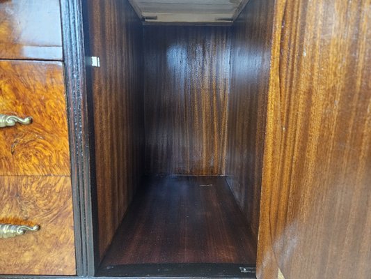 Art Deco Sideboard in Mahogany Root with Drawers and Worked Glass Door, 1950-ZUW-2035912