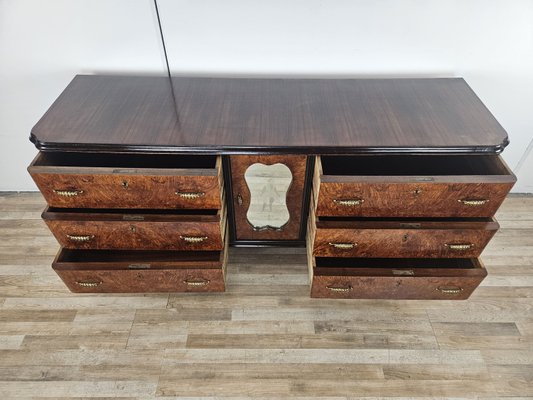 Art Deco Sideboard in Mahogany Root with Drawers and Worked Glass Door, 1950-ZUW-2035912