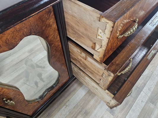 Art Deco Sideboard in Mahogany Root with Drawers and Worked Glass Door, 1950-ZUW-2035912