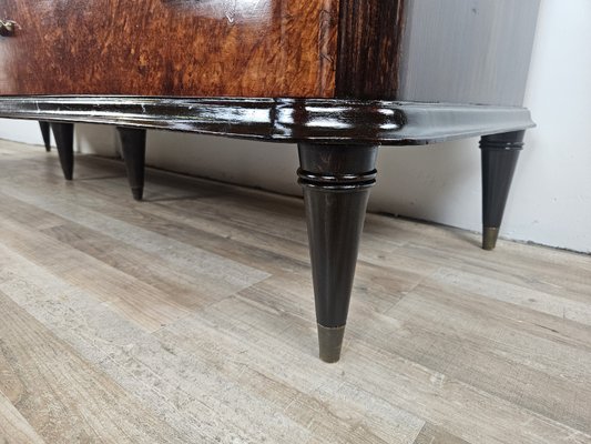 Art Deco Sideboard in Mahogany Root with Drawers and Worked Glass Door, 1950-ZUW-2035912