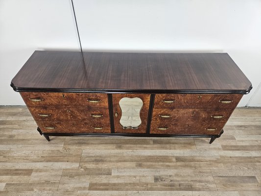 Art Deco Sideboard in Mahogany Root with Drawers and Worked Glass Door, 1950-ZUW-2035912