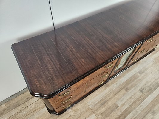 Art Deco Sideboard in Mahogany Root with Drawers and Worked Glass Door, 1950-ZUW-2035912