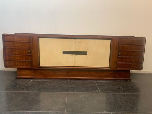 Art Deco Sideboard in Rosewood and Parchment with Top in Black Glass-IJR-998028