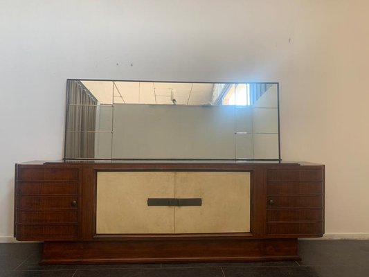 Art Deco Sideboard in Rosewood and Parchment with Top in Black Glass-IJR-998028