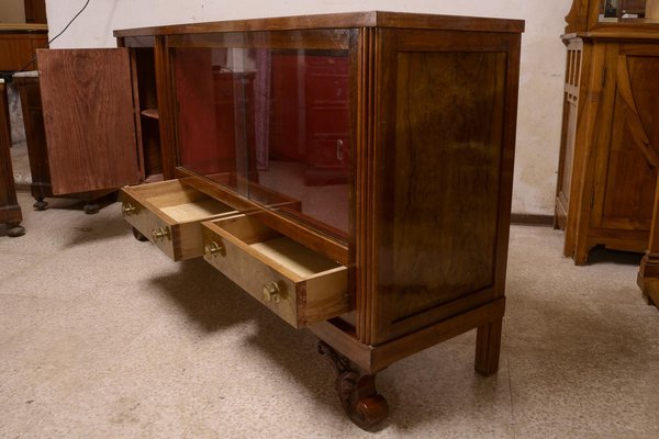 Art Deco Sideboard in Walnut Briar with Sliding Glass, Italy, 1940s-RAQ-1398739