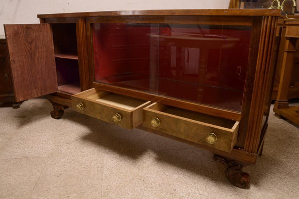 Art Deco Sideboard in Walnut Briar with Sliding Glass, Italy, 1940s-RAQ-1398739