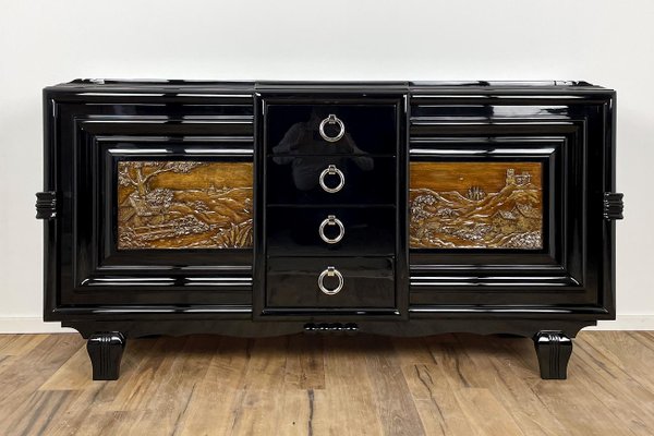 Art Deco Sideboard with 2 Carved Paintings, 1930s-VMP-1081445