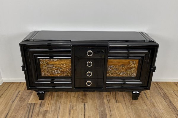 Art Deco Sideboard with 2 Carved Paintings, 1930s-VMP-1081445