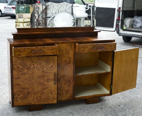 Art Deco Sideboard with Hanging Mirror in Poplar Root, Italy-RAQ-1030464