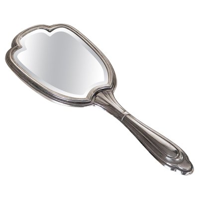 Art Deco Silver Beveled Hand Mirror, France, 1940s-UR-1802502