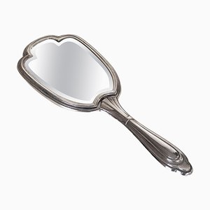 Art Deco Silver Beveled Hand Mirror, France, 1940s-UR-1802502