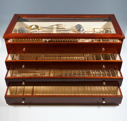 Art Deco Silver Cutlery Set for 12 in Showcase attributed to Bruckmann &Sons Germany, 1920s, Set of 140-EMT-1819621