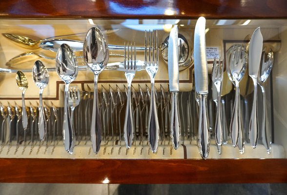 Art Deco Silver Cutlery Set for 12 in Showcase attributed to Bruckmann &Sons Germany, 1920s, Set of 140-EMT-1819621