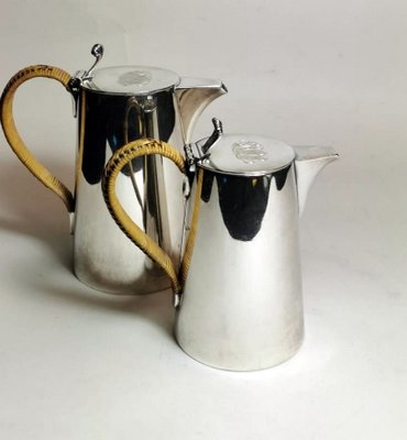 Art Deco Silver-Plated Breakfast Jugs with Raffia Handles from Gorham Manyfacturing Company,  Set of 2-QRS-800131