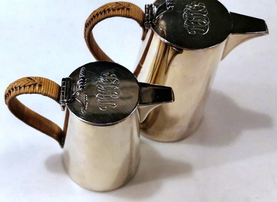 Art Deco Silver-Plated Breakfast Jugs with Raffia Handles from Gorham Manyfacturing Company,  Set of 2-QRS-800131