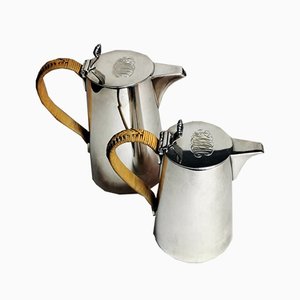 Art Deco Silver-Plated Breakfast Jugs with Raffia Handles from Gorham Manyfacturing Company,  Set of 2-QRS-800131