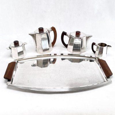 Art Deco Silver-Plated Coffee or Tea Service, 1930s, Set of 5-JUZ-1791200