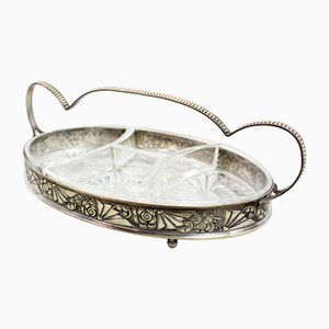 Art Deco Silver-Plated Tray with Glass Ramekins, 1930s, Set of 5-BQF-1807788