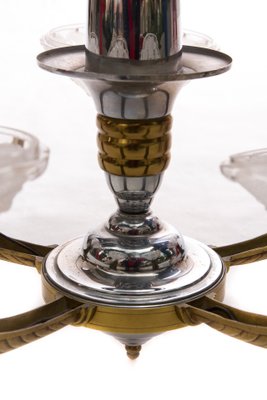 Art Deco Silvered Brass Chandelier from Ezan, 1930s-FSD-583768